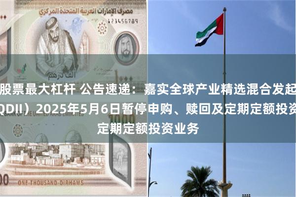 股票最大杠杆 公告速递：嘉实全球产业精选混合发起式（QDII）2025年5月6日暂停申购、赎回及定期定额投资业务